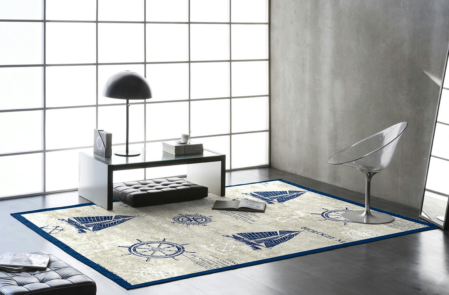 NORONHA - Tapis décoratif en coton en impression digital bleu 160x230 cm