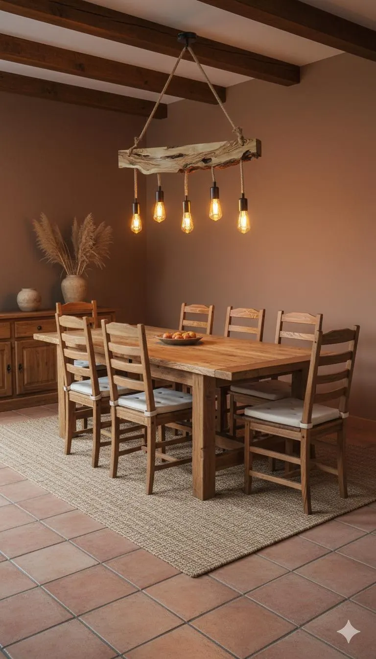 Olive Wood Rustic Light Fixture, Farmhouse Wooden Live Edge Chandelier For Dinign Room, Unique Ceiling Light For Dining Table and Kitchen