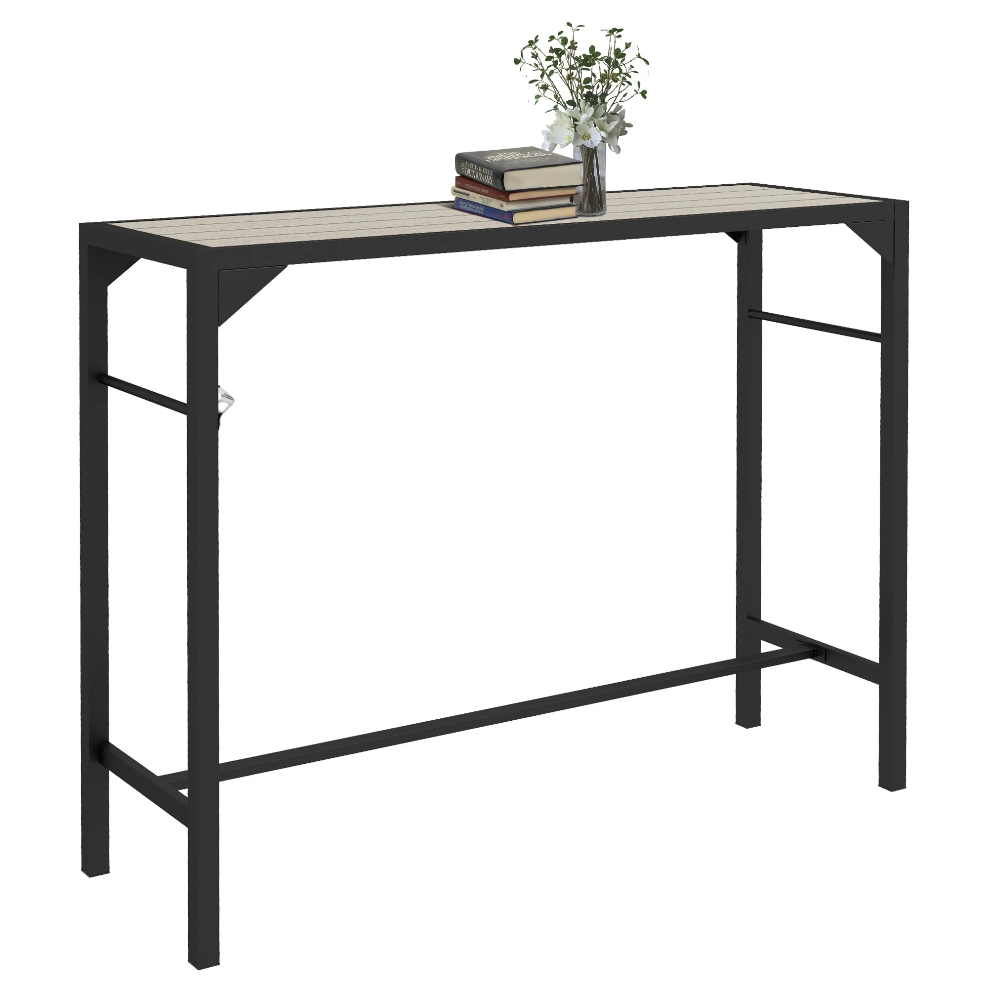 Outsunny 47 Outdoor Bar Table, Bar Height Patio Table with Built-In Bottle Opener and Steel Frame, Garden Table with Plastic