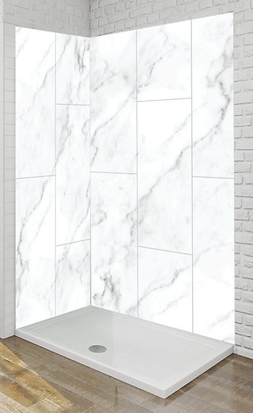 Panneau mural Alu Douche Salle de Bain MARBRE BLANC MAT CARREAUX XL 90 cm x 210 cm