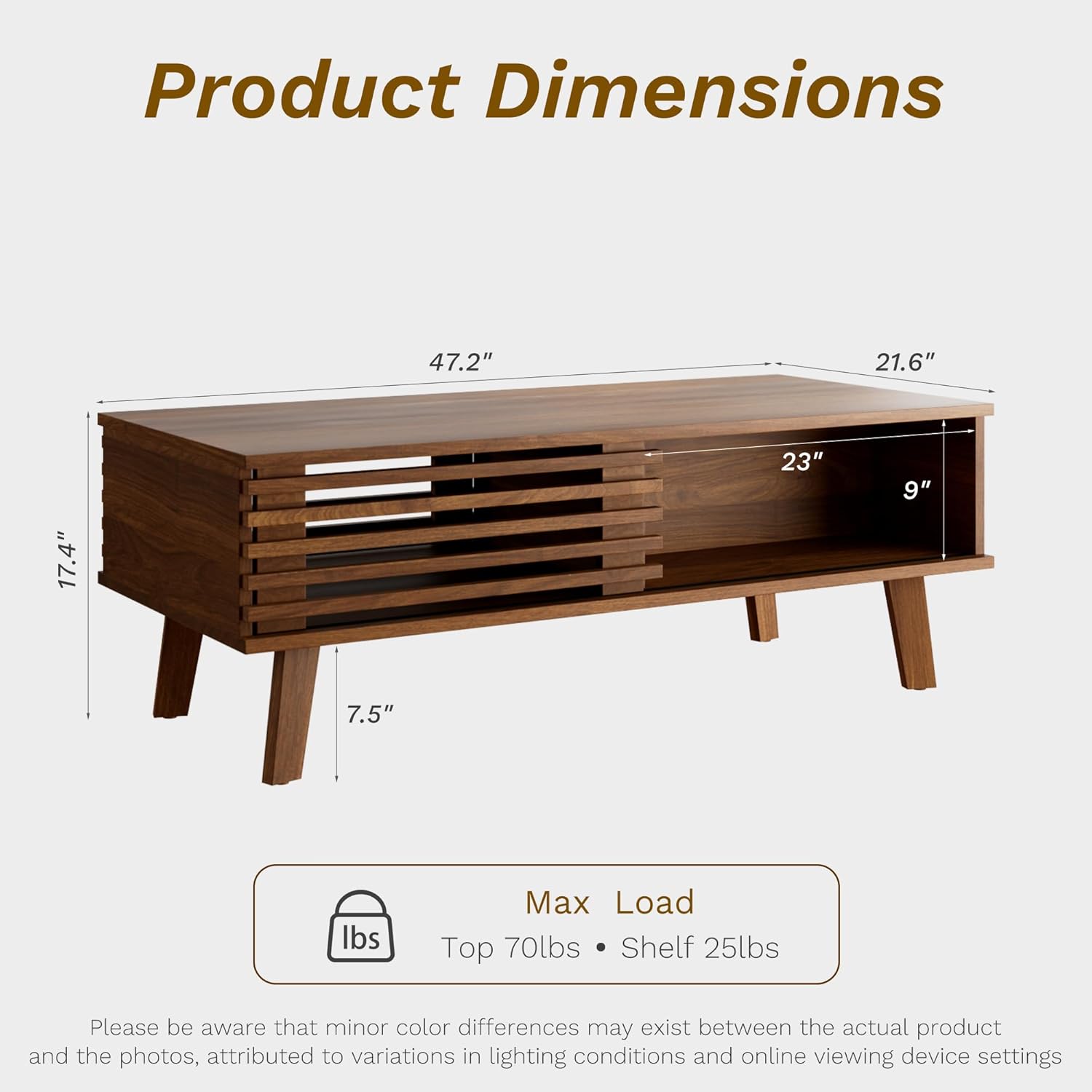 Furniway Mid Century Modern Coffee Table, Wood Coffee Table with Storage, Farmhouse Table for Living Room, Apartment, Walnut