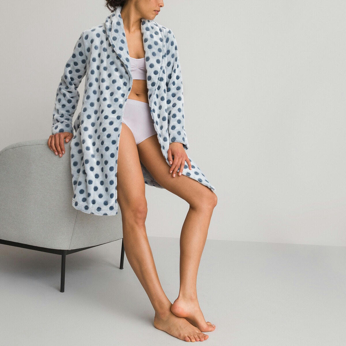 Robe de chambre, maille polaire embossé, à pois