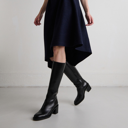 Bottes hautes à talonsen cuir noir | BONNIE