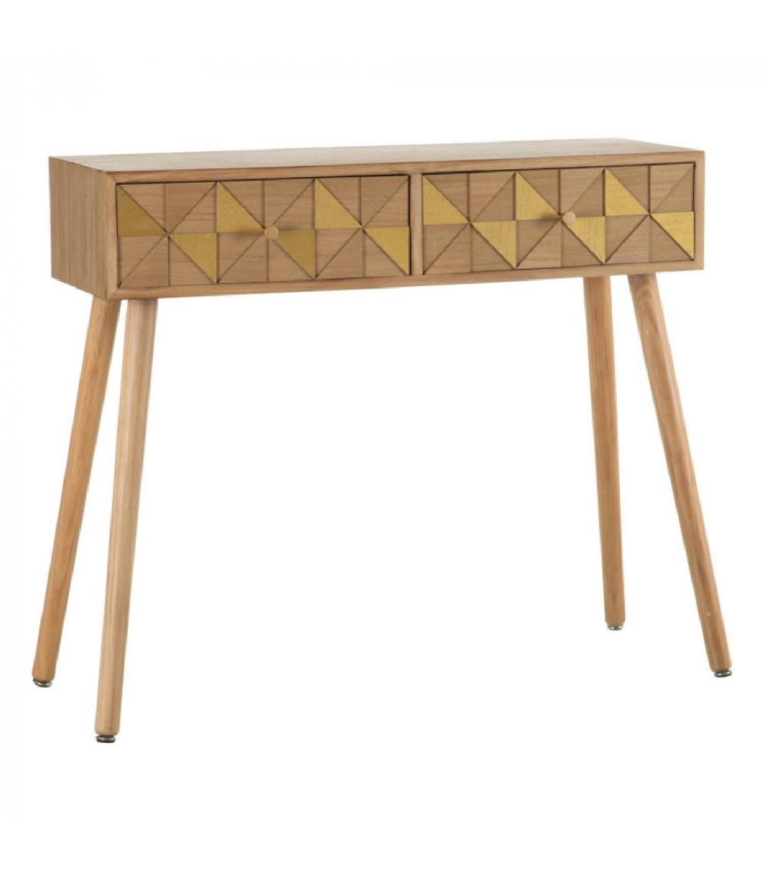 ORIGAMI - Console d'entrée 2 tiroirs bois et doré origami