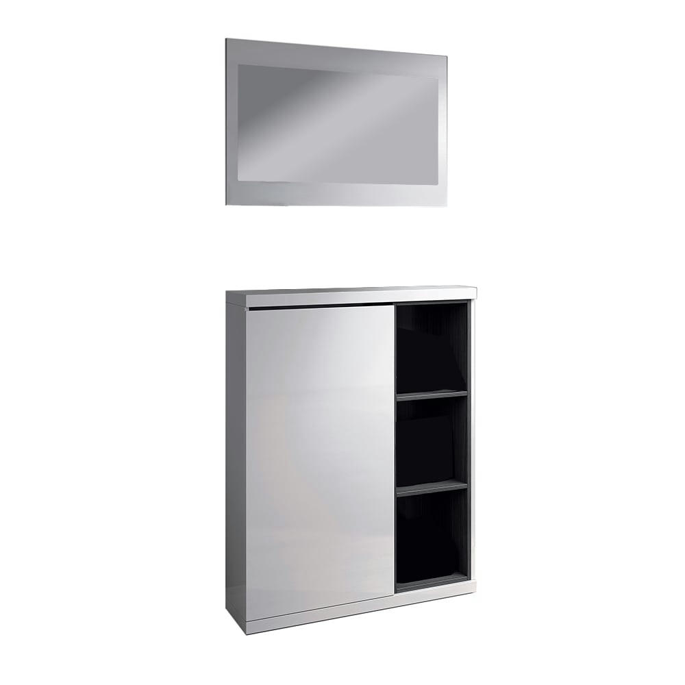LUX - Meuble d'entrée 1 porte avec rangement chaussures et miroir