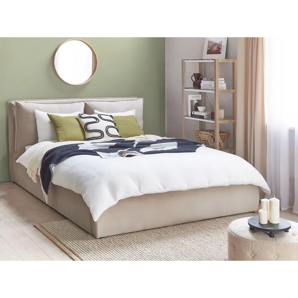 BAJONNA - Bed met opbergruimte - Beige - 160 x 200 cm - Fluweel