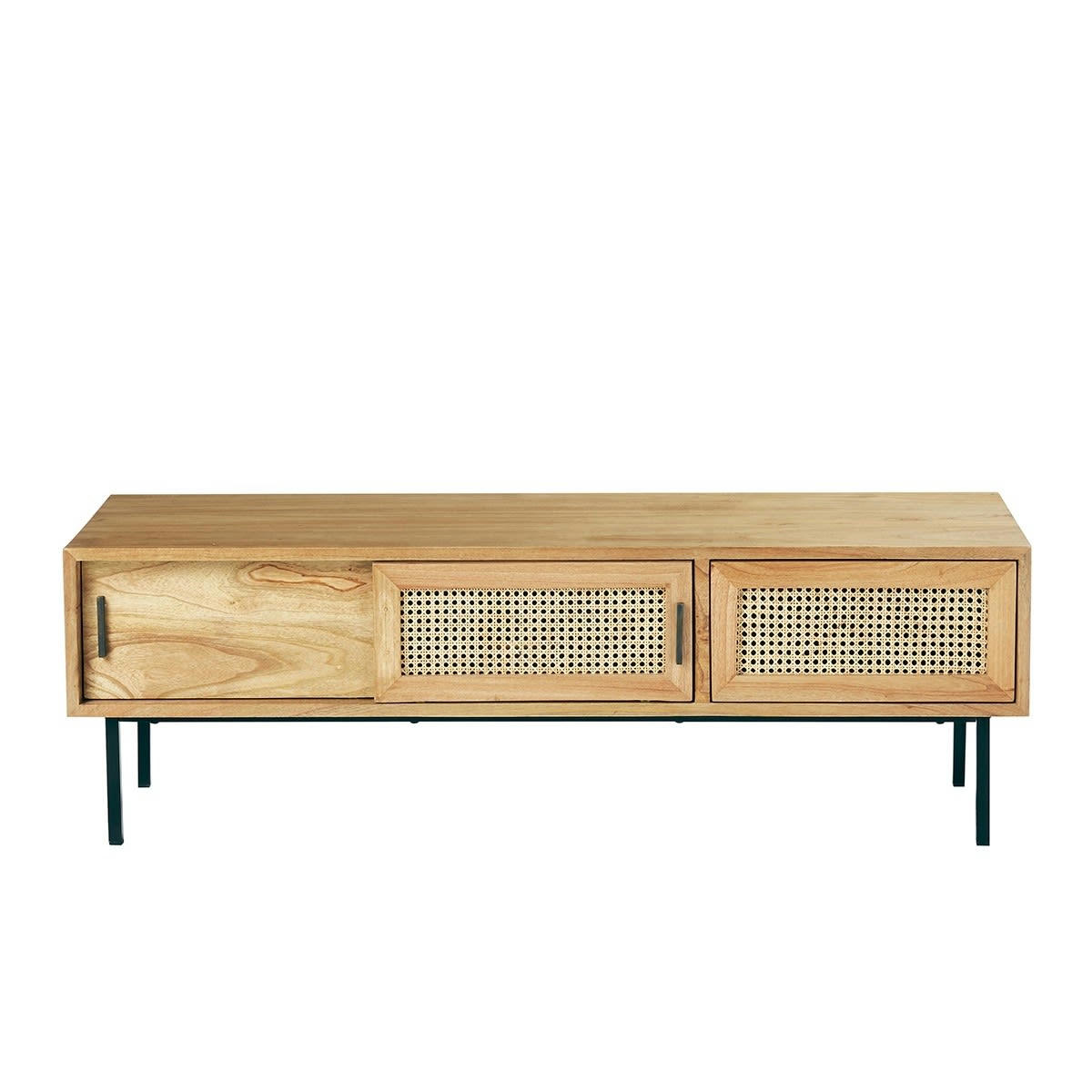 HANA - Meuble TV en mindi massif et cannage 140 cm