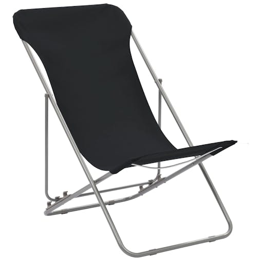 NNEVL Folding Beach Chairs 2 pcs Steel and Oxford Fabric Black