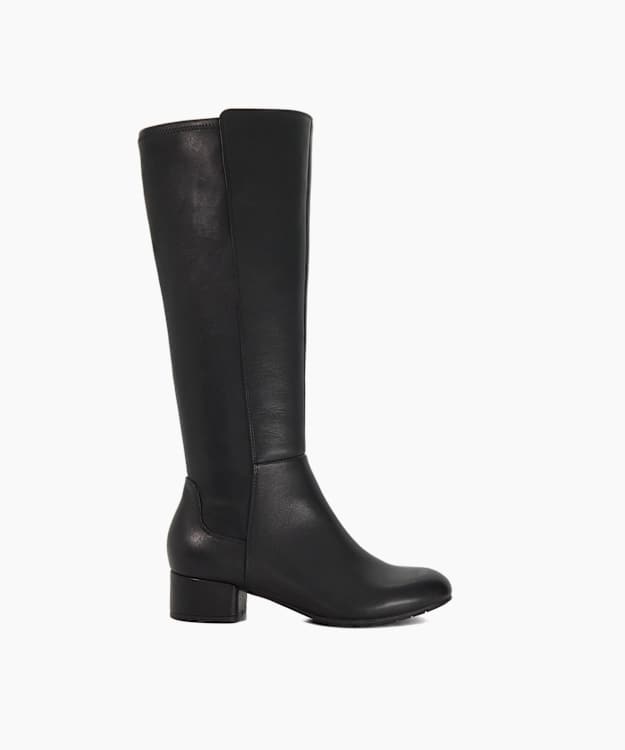 Tayla Black Leather - Stretch Leather Knee-High Boots
