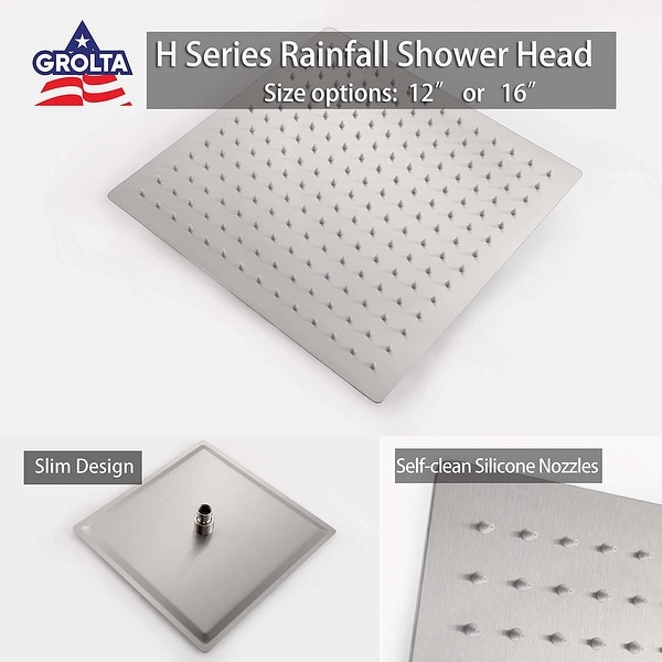 Dual Heads 12" Rainfall & High Pressure 6" Shower System w/ Thermostatic Faucet - Brushed Nickel - Brushed Nickel