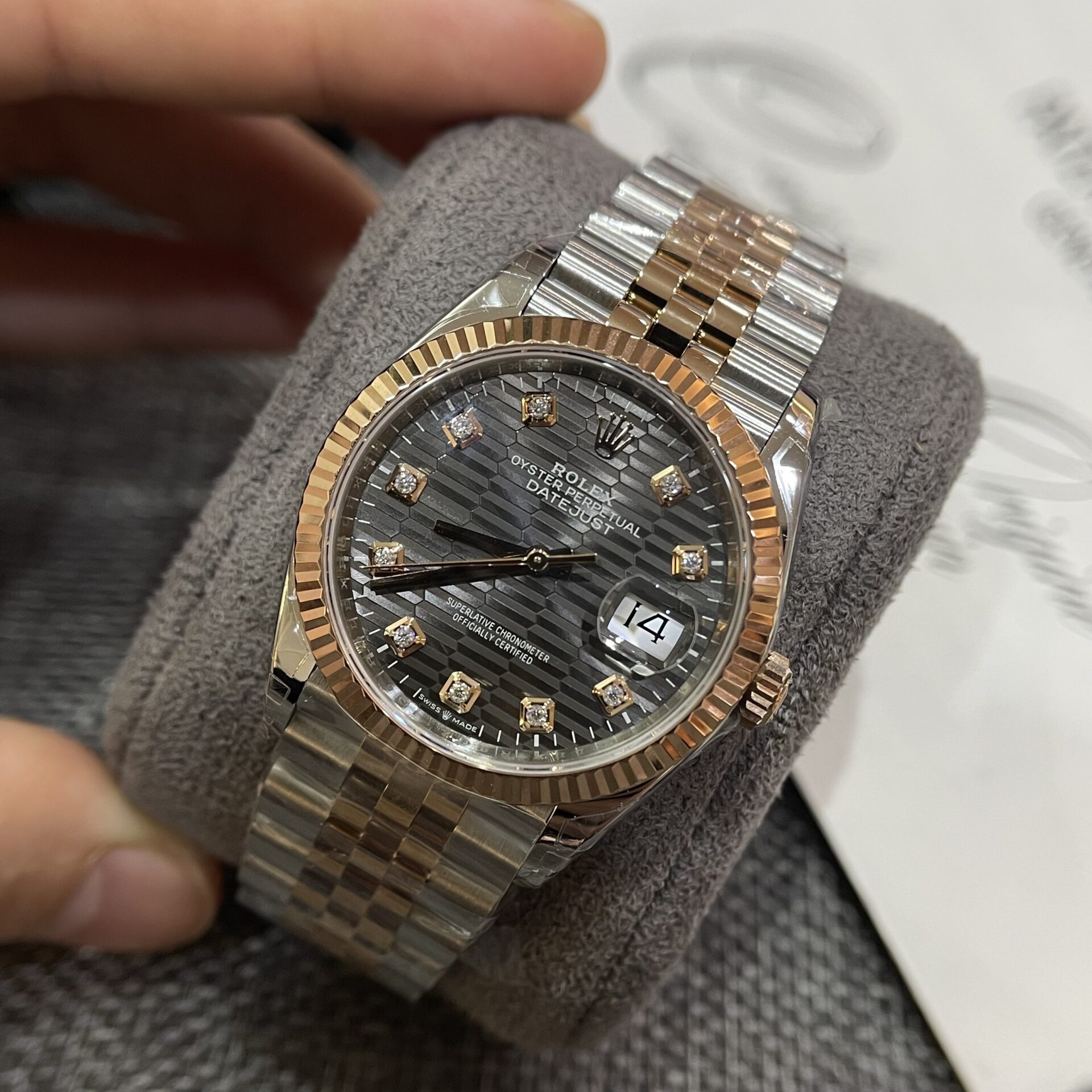Rolex Datejust 126231 SS/RG Plated Grey Dial CZ Diamonds 36mm Jub Super Clone