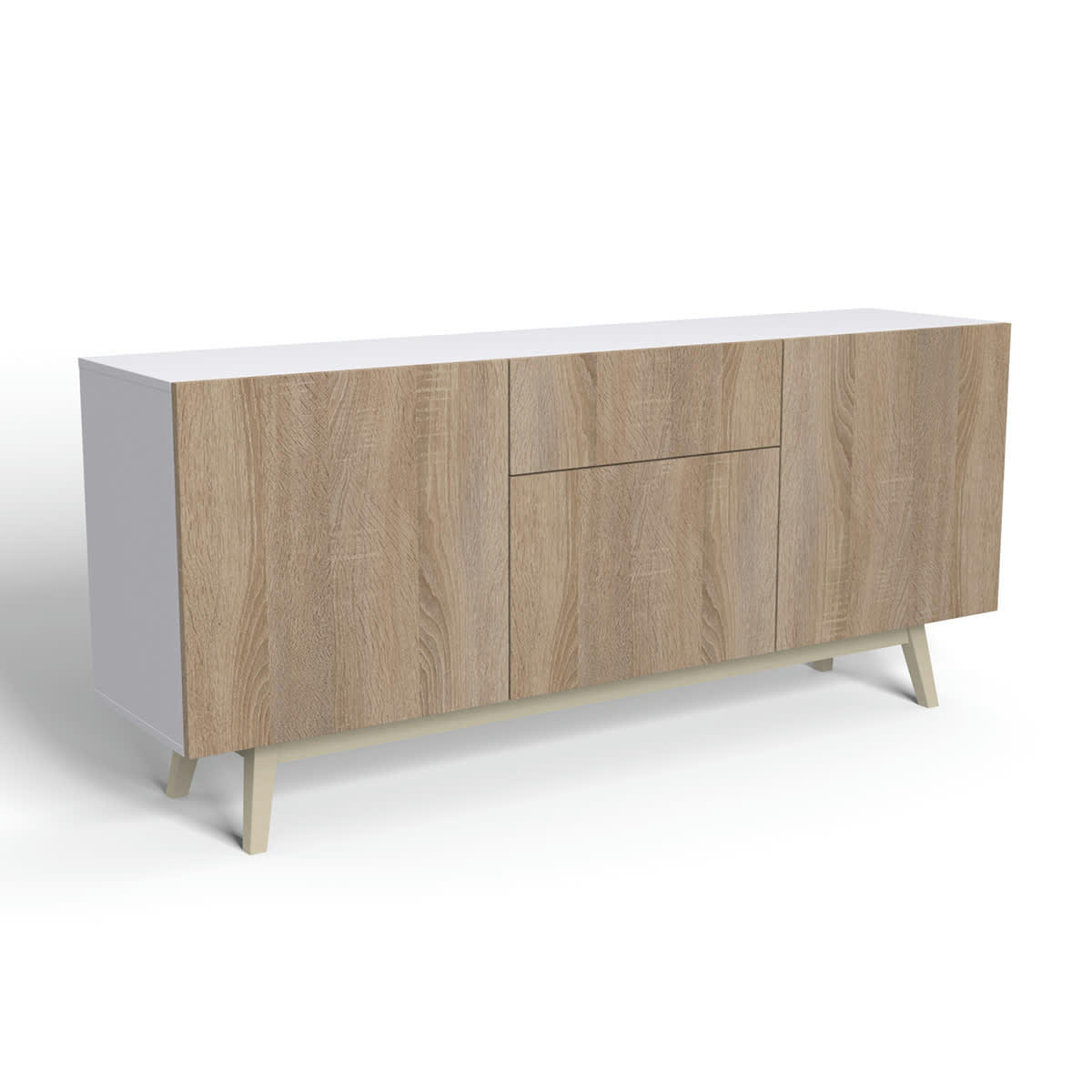 - Buffet 3 portes 1 tiroir chêne blanchi blanc