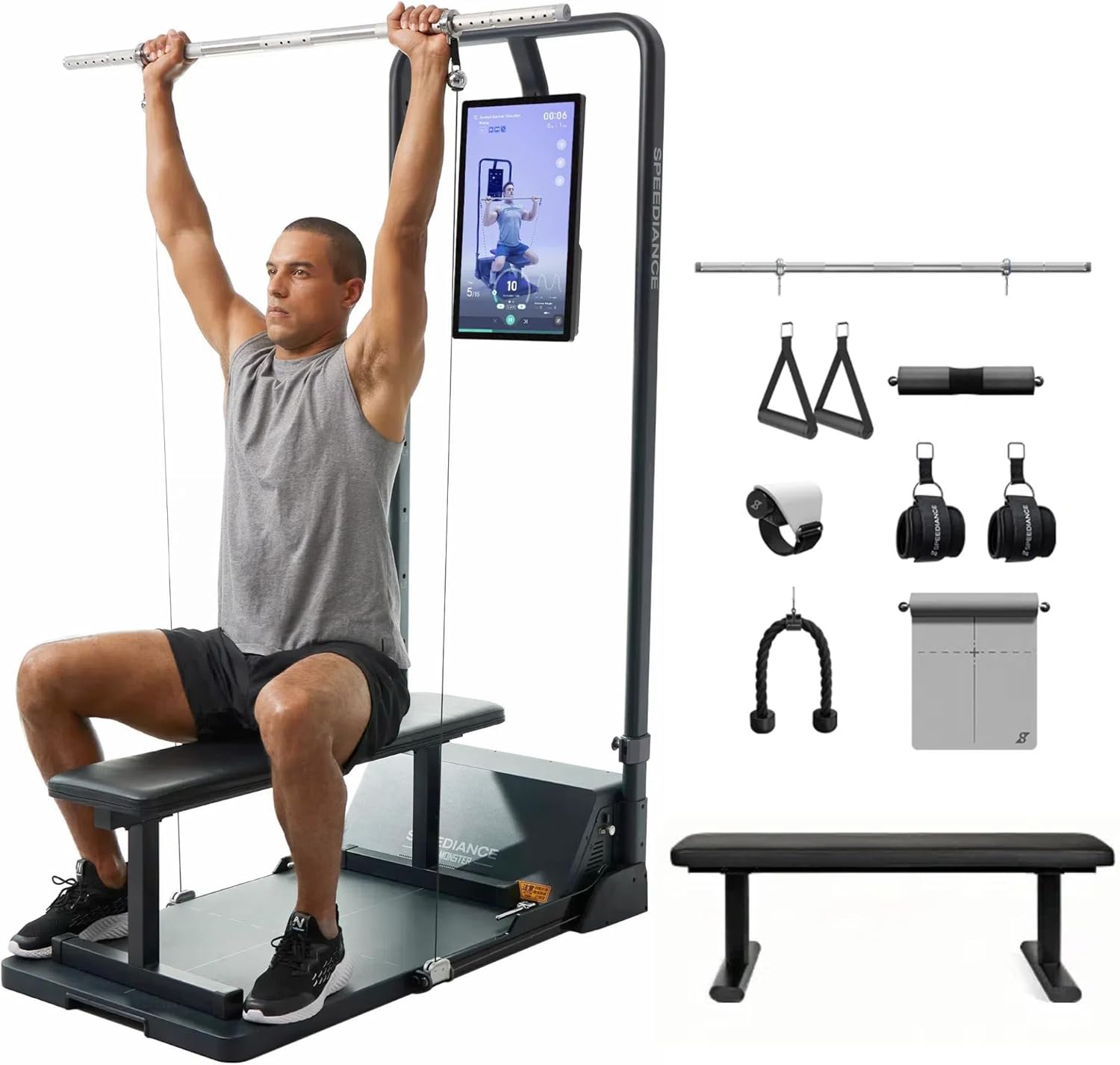 Speediance Gym Monster Works & Smart PowerGrip & Adjustable Barbell Hooks & Extender Belt Attachments & Gym Accessories Organizer Bundle