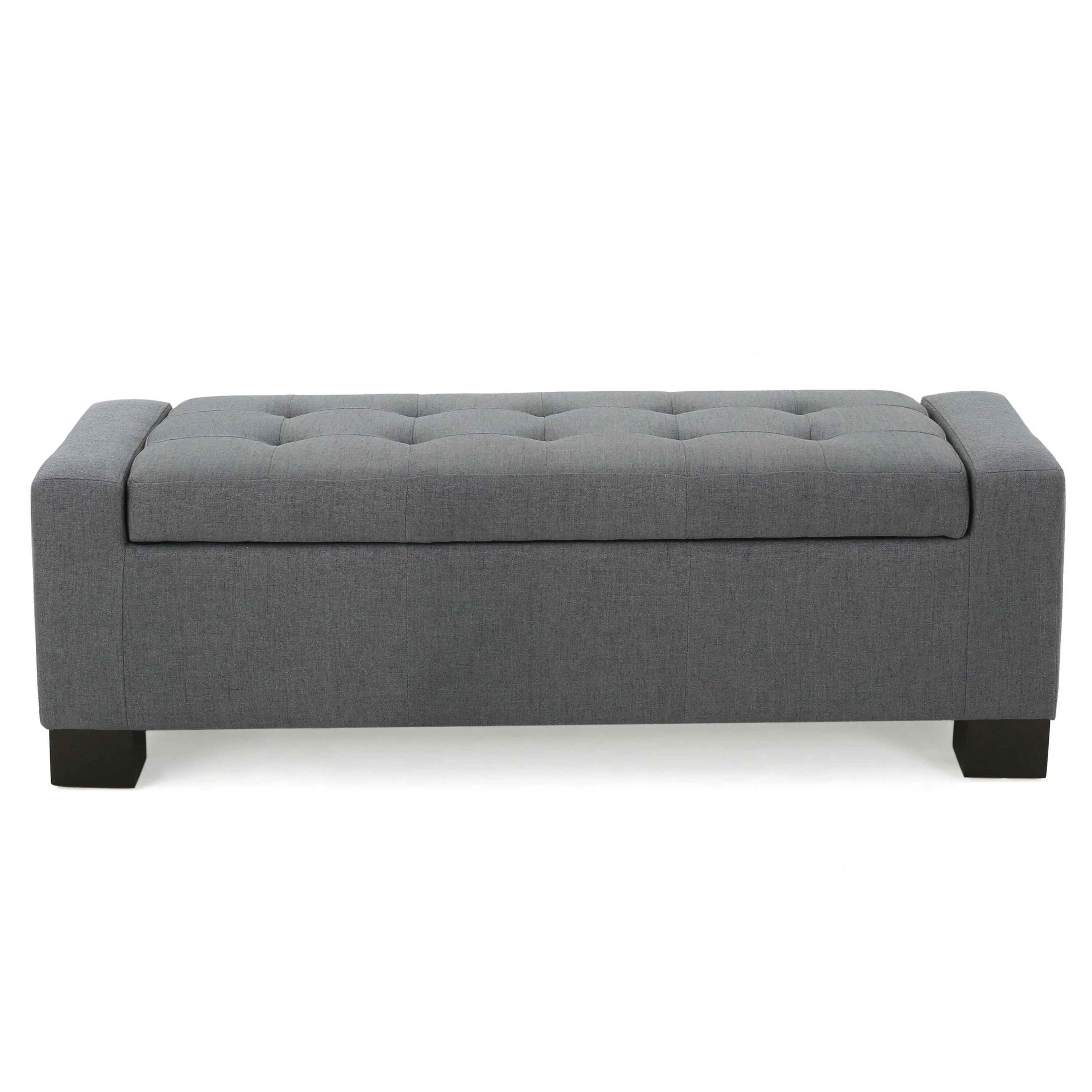Liani Ottoman Bench, Button Tufted Gray, 50 Inch, Lift Top Storage