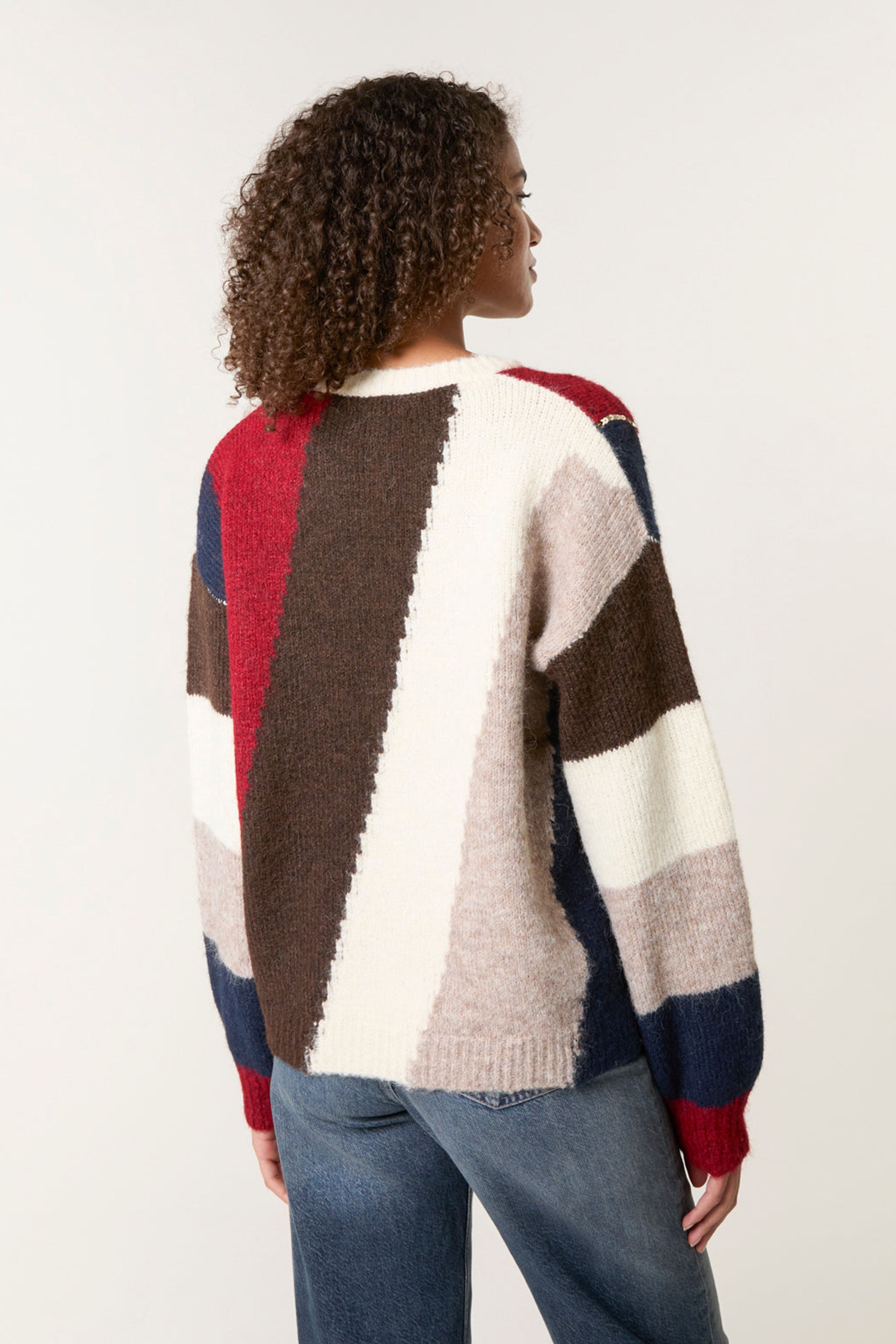 Blue Vanilla Brown Stripe Sequin Detail Jumper