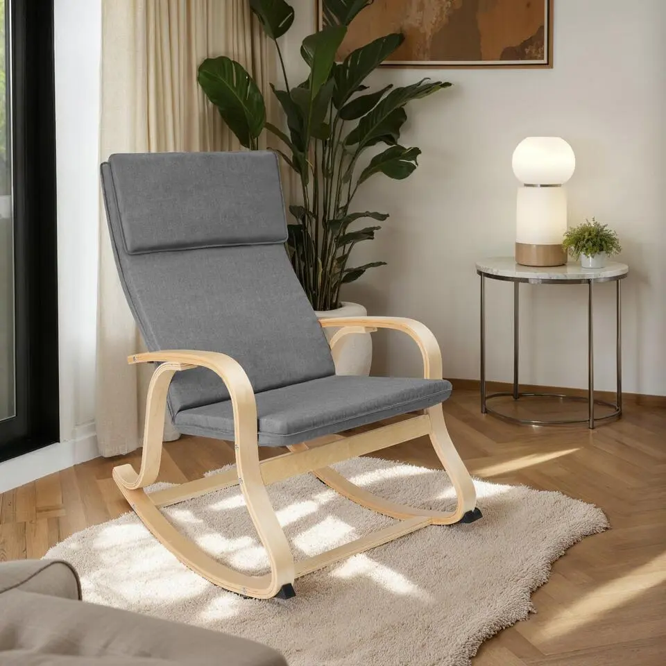 tectake Schommelstoel Roca van berkenhout 150kg, Lichtgrijs