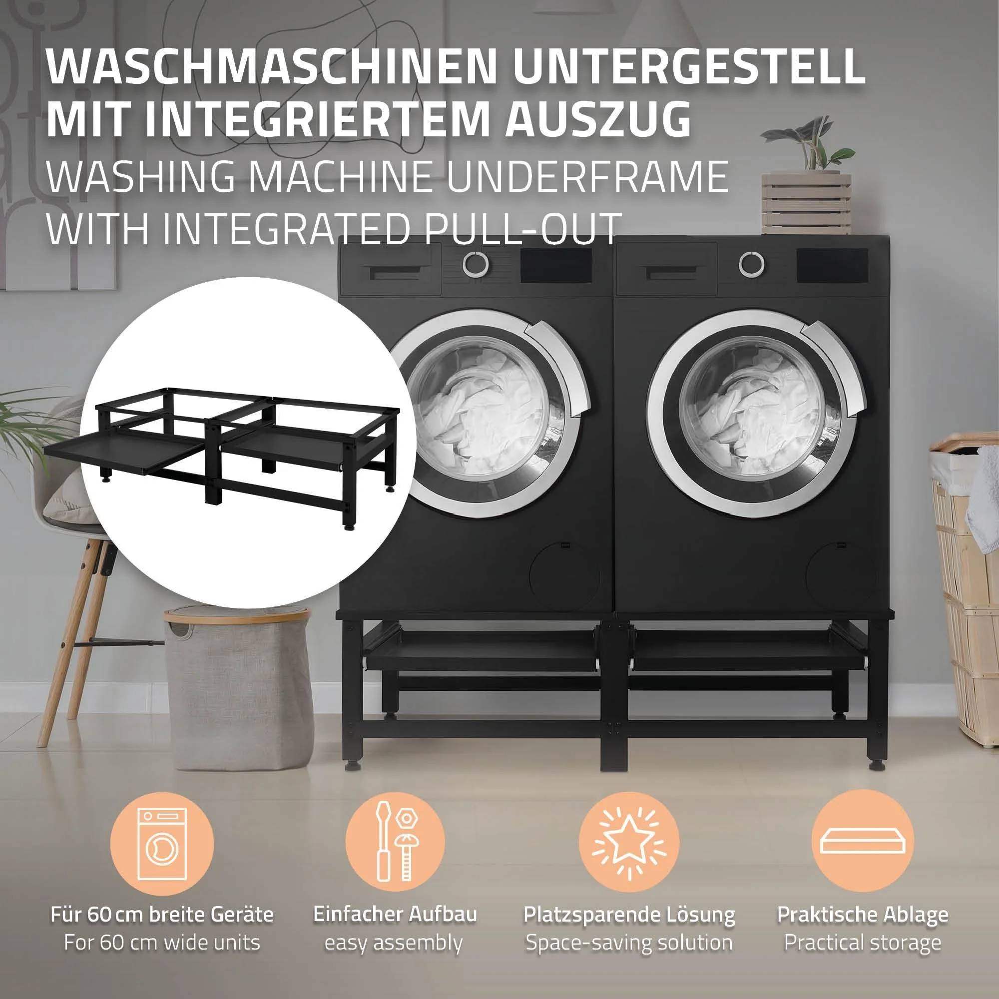 Set van 2 wasmachineonderstellen Cato uittrekbaar