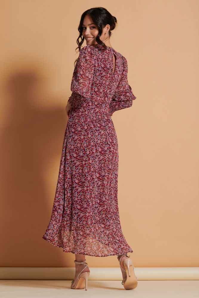 Jolie Moi Chiffon Print Tie Waist Maxi Dress
