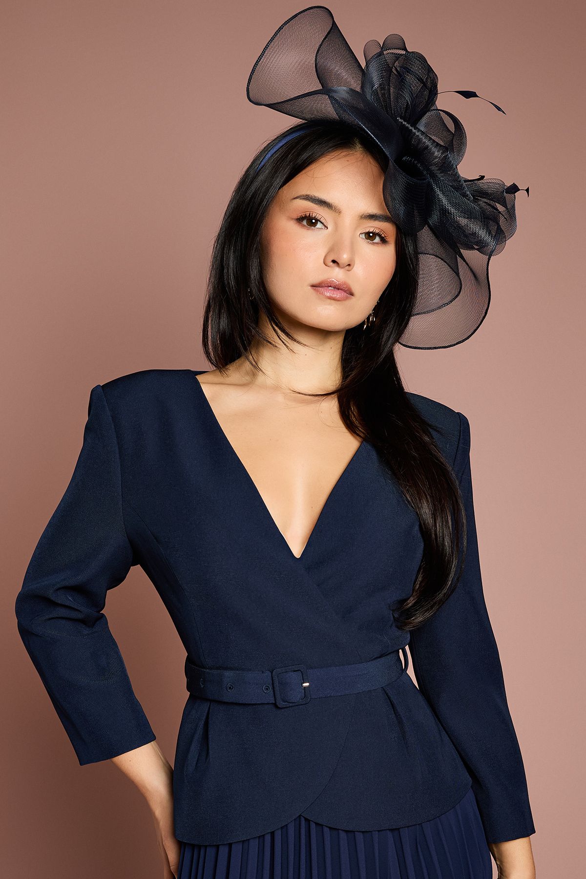 Coast Petite Crepe Bodice Long Sleeve Pleated Midi Dress