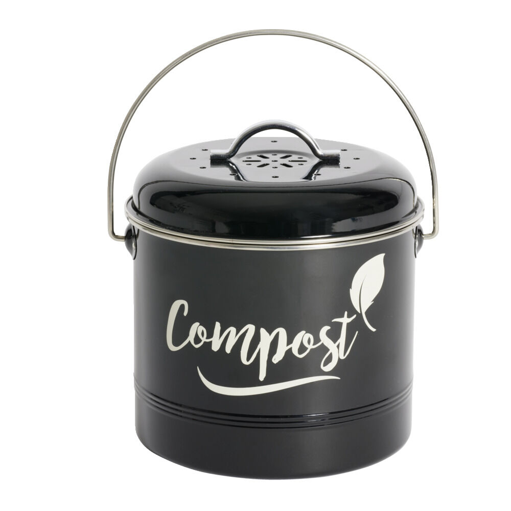 Mini poubelle de cuisine compost noir Ø18xH21cm