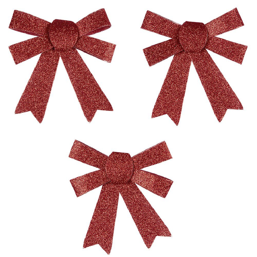 Suspension noeud de No&euml;l pailleté rouge x3