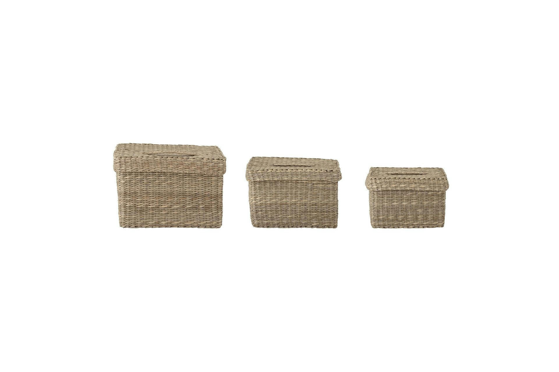 GIVAN - Lot de 3 paniers avec couvercle en jonc de mer beige
