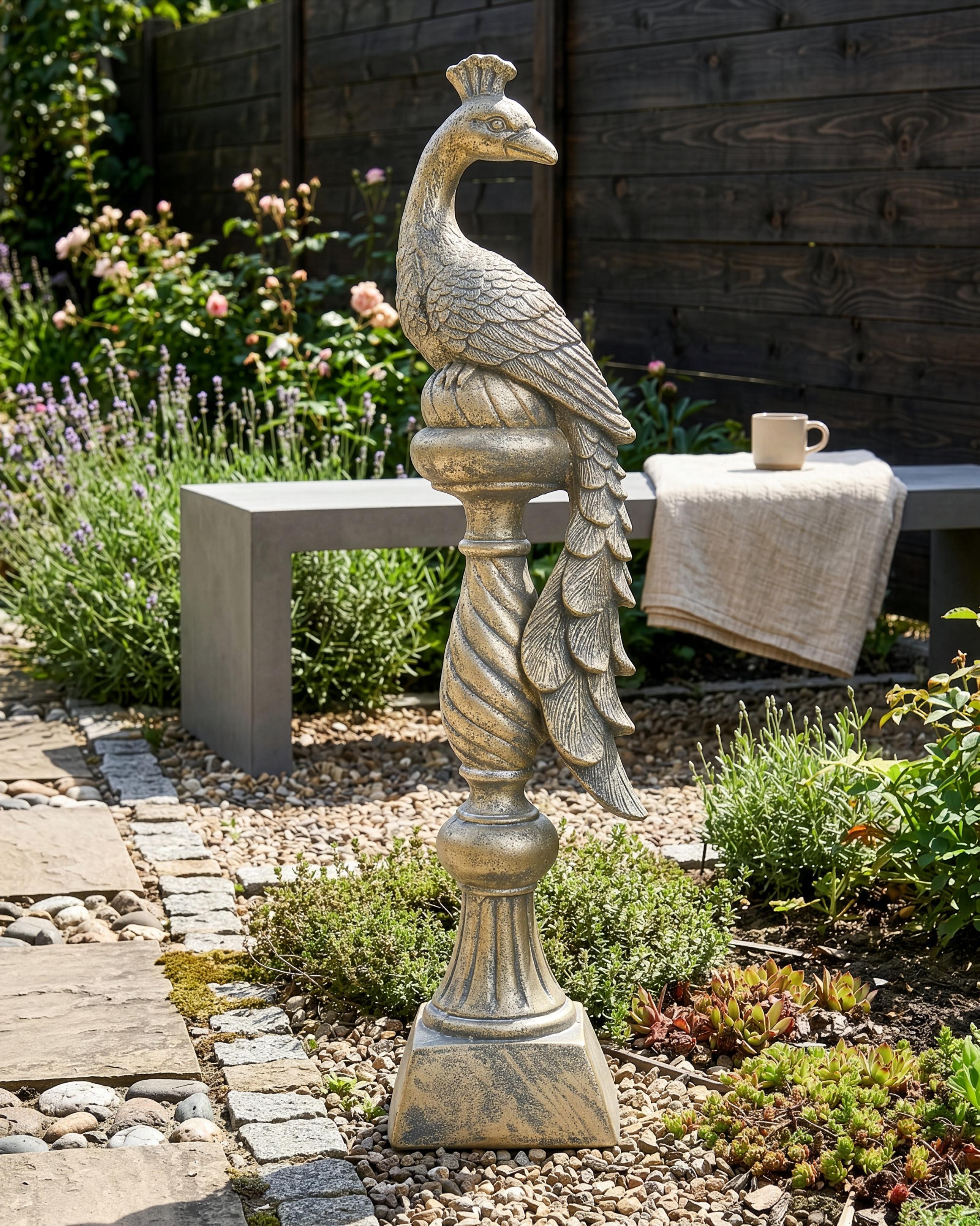 Garden Figurine HAARBY Peacock Gold