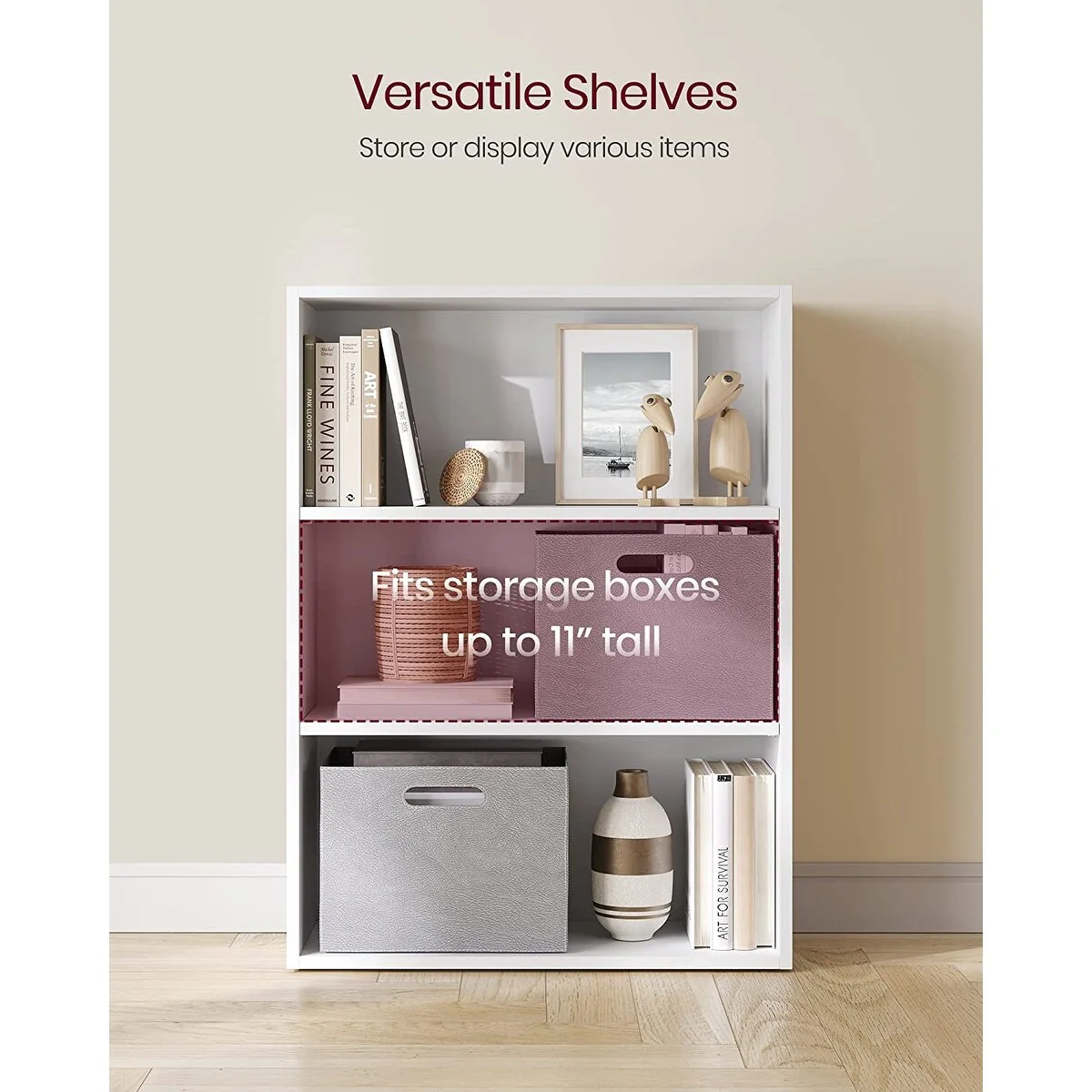 VASAGLE Bookshelf, 3-Tier Open Bookcase with Adjustable Storage Shelves