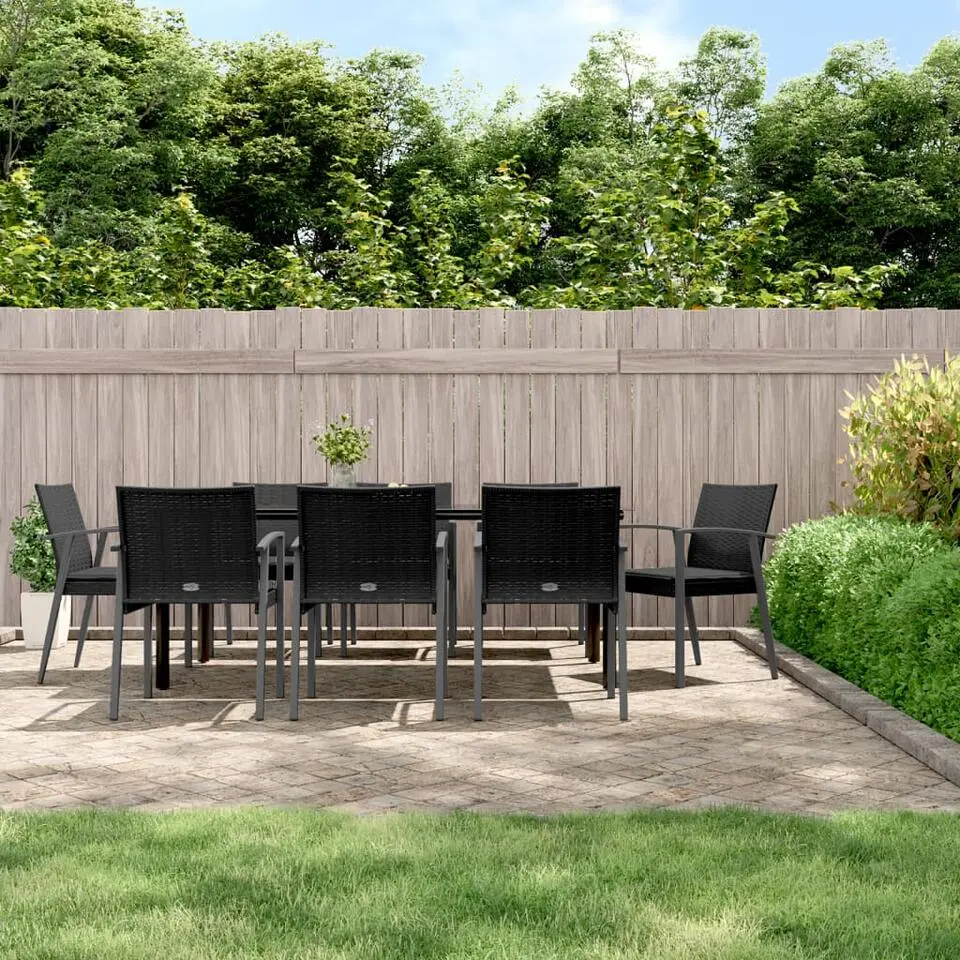 vidaXL - 9-delige Tuinset met zitkussens - Zwart - Poly rattan - 200x80 cm