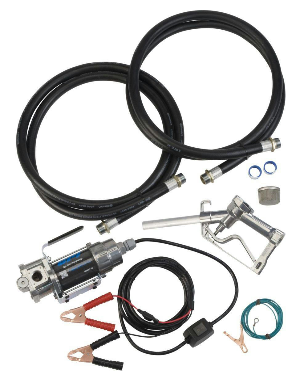 GPI G8P 12V Portable Fuel Transfer Pump Kit with 8-ft Hose & Manual Unleaded Nozzle