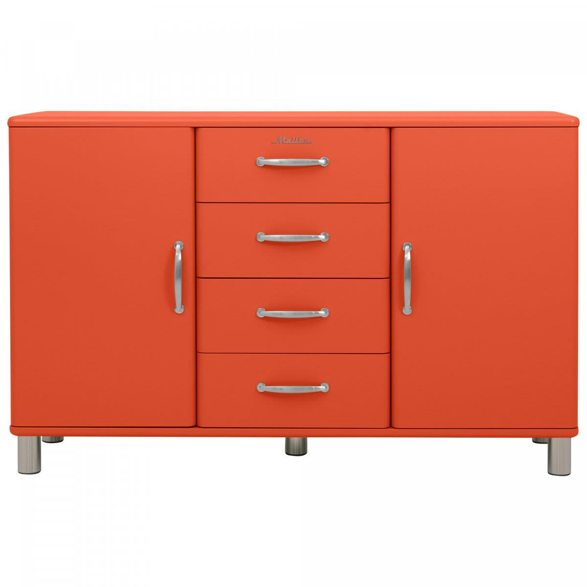 MALIBU - Buffet bas style rétro 2 placards 4 tiroirs orange