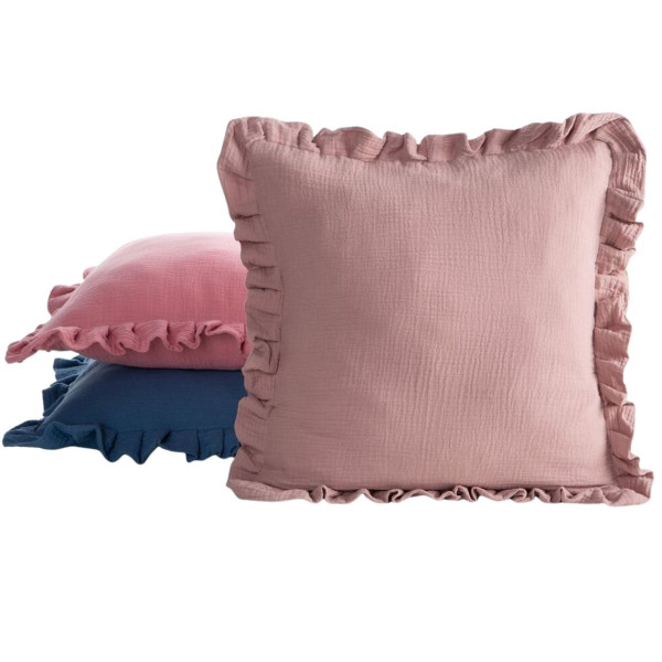 Poszewka MUSLIN 1 bawełniana pudrowy róż falbanka 45x45 cm