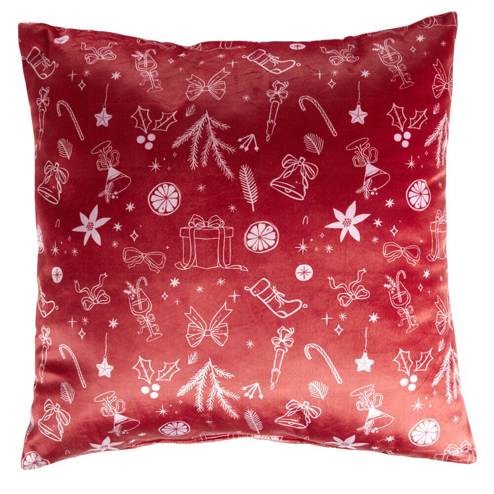 Coussin carré imitation velours imprimé No&euml;l L45X45XH10 cm (4 modèles)