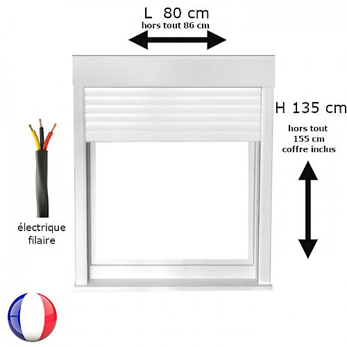 Fenêtre PVC 1 vantail avec volet roulant électrique H 135 x L 80 cm pour pose en neuf - tirant droit
