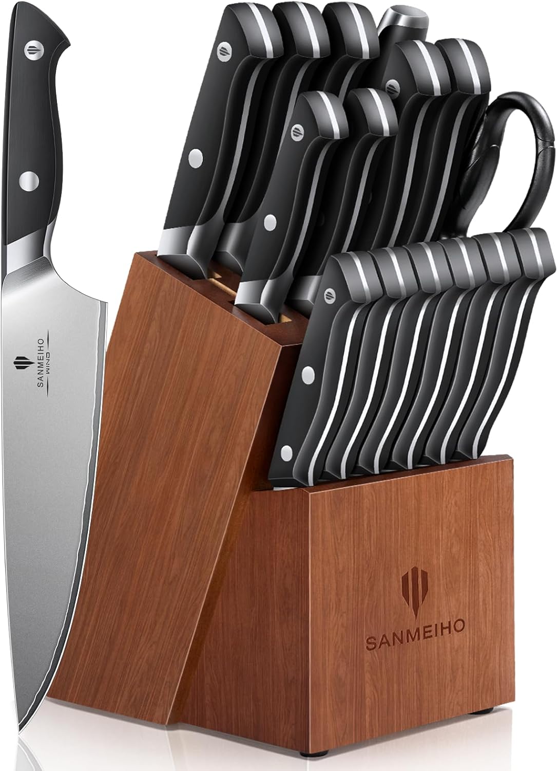 16 PCS Knife Set with Block, Japanese Kitchen Knife Set with 5 Layers High Carbon 9Cr18Mov Stainless Steel, Ultra-Sharp Professional Chef Cooking Knives with Ergonomic Handle, Dishwasher Safe
