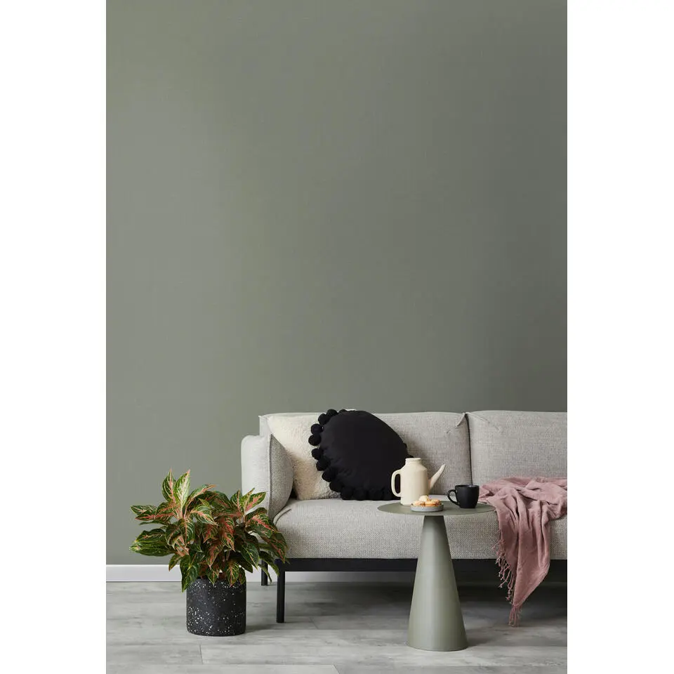Walls4You behang effen groen grijs - 53 cm x 10.05 m