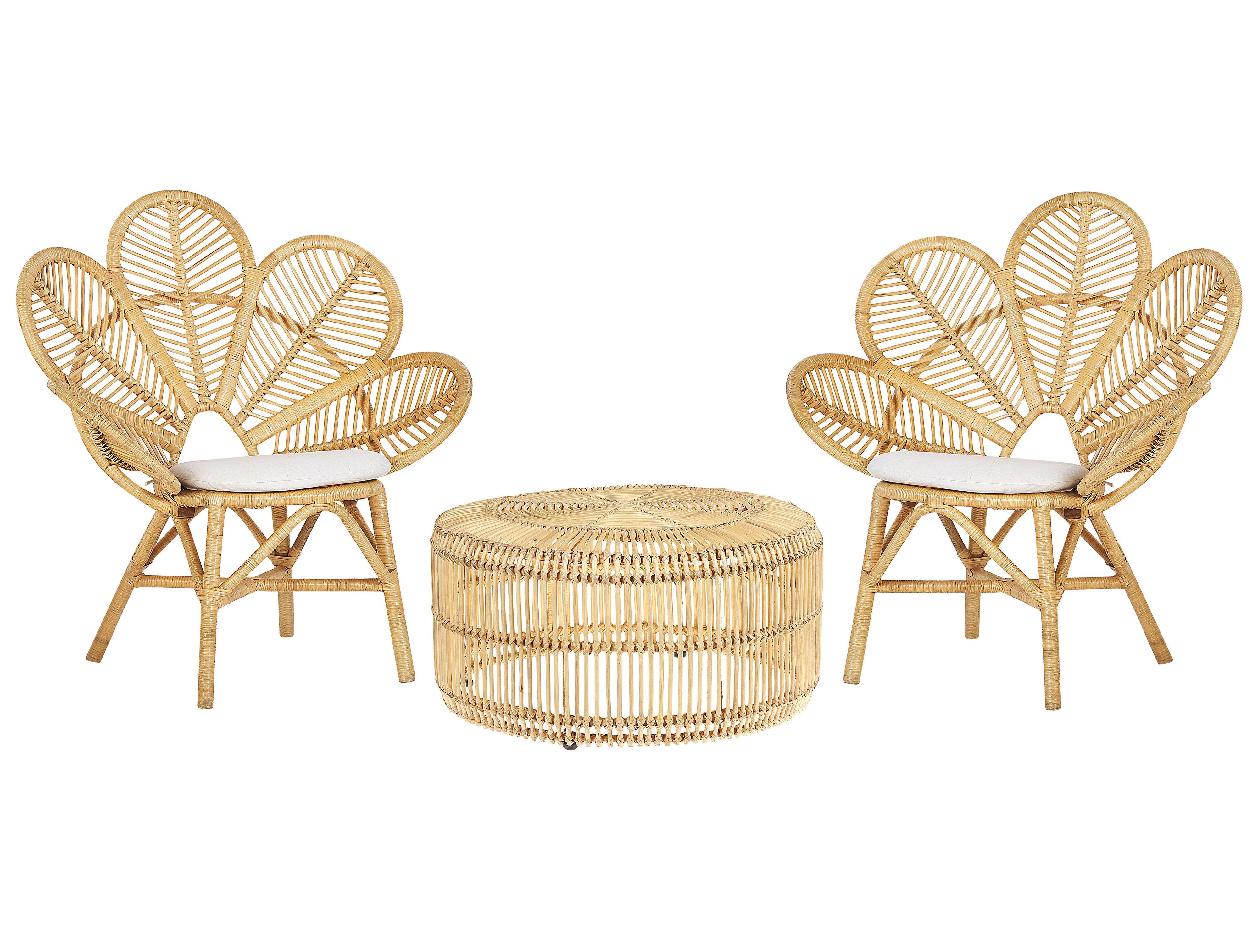 Bistro Set with Cushions FLORENTINE / LIMNI Rattan Beige