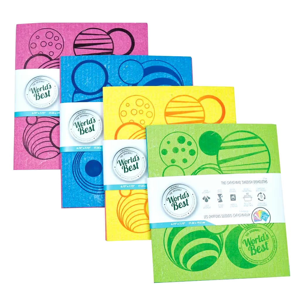 World's Best All-Purpose Machine Washable Swedish Cloths, Assorted Colours, 3-pk
