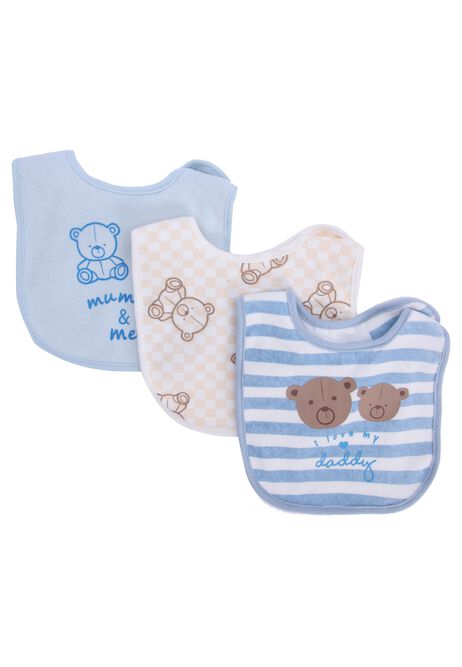 Baby 3pk Blue Bear Print Bibs