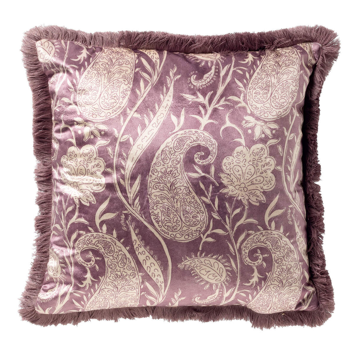 RAVIE - sierkussen 45x45 cm - paisley - fringe - Dusky Orchid - paars
