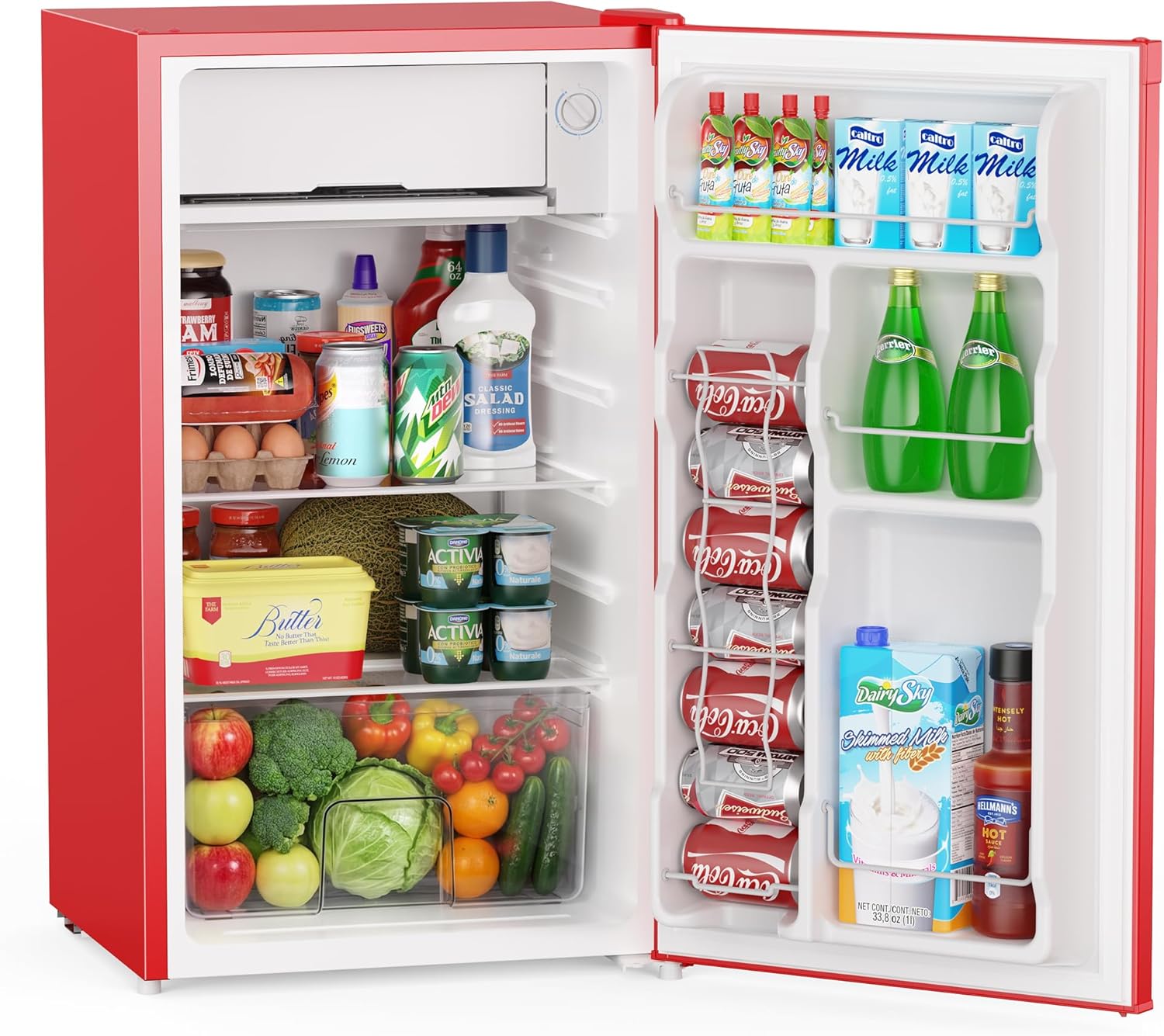 Upstreman 3.2 Cu.Ft Mini Fridge with Freezer, Single Door, Dorm Fridge, Adjustable Thermostat, Refrigerator for Dorm, Office, Bedroom, Red-BR321