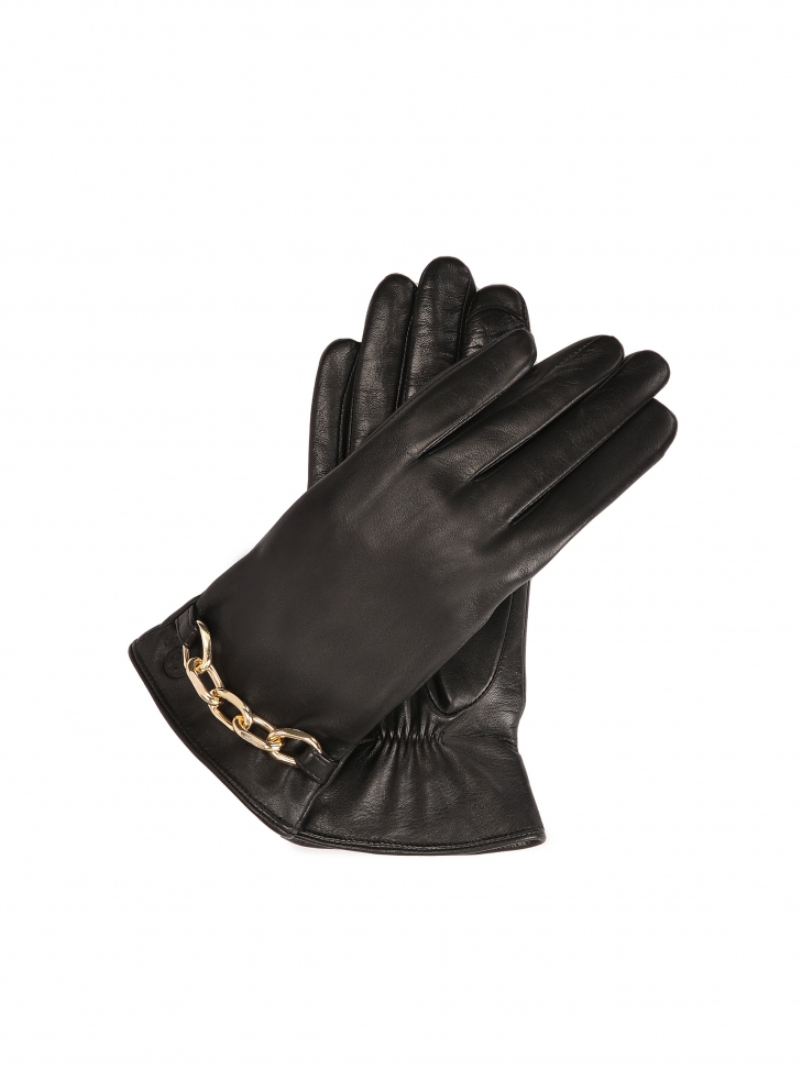Leather gloves with decorative chain