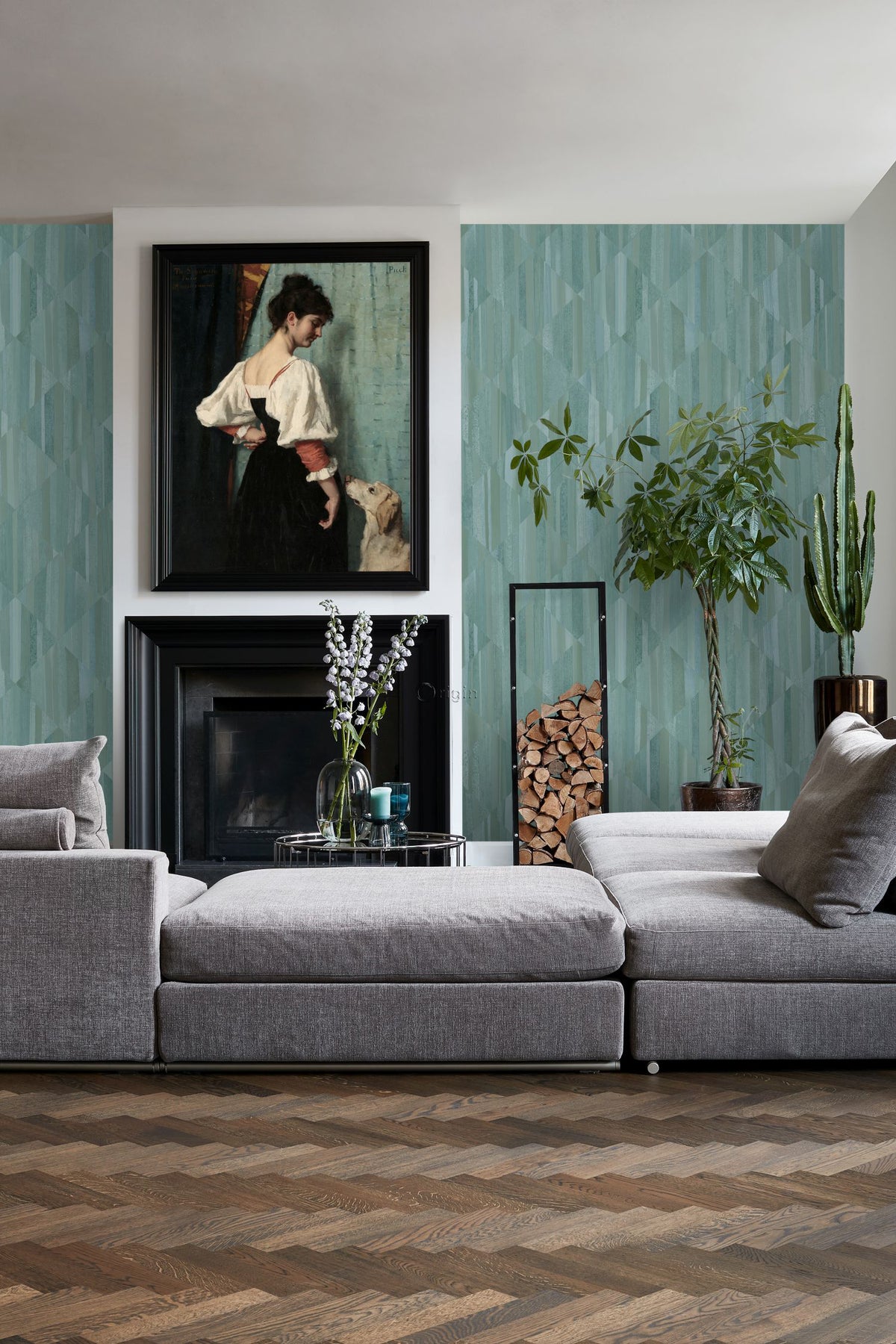 Origin Wallcoverings fotobehang 3D-houtmotief blauwgroen - 150 x 279 cm - 357299