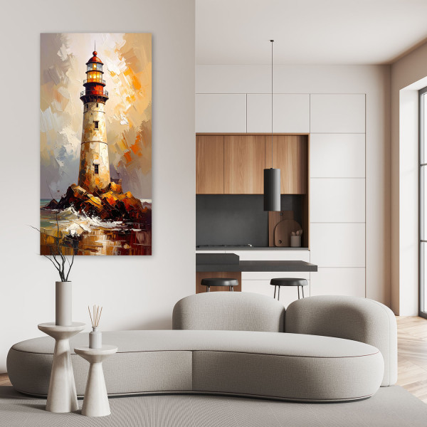 Obraz nowoczesny do salonu biura, Latarnia morska imitacja farby 40x80