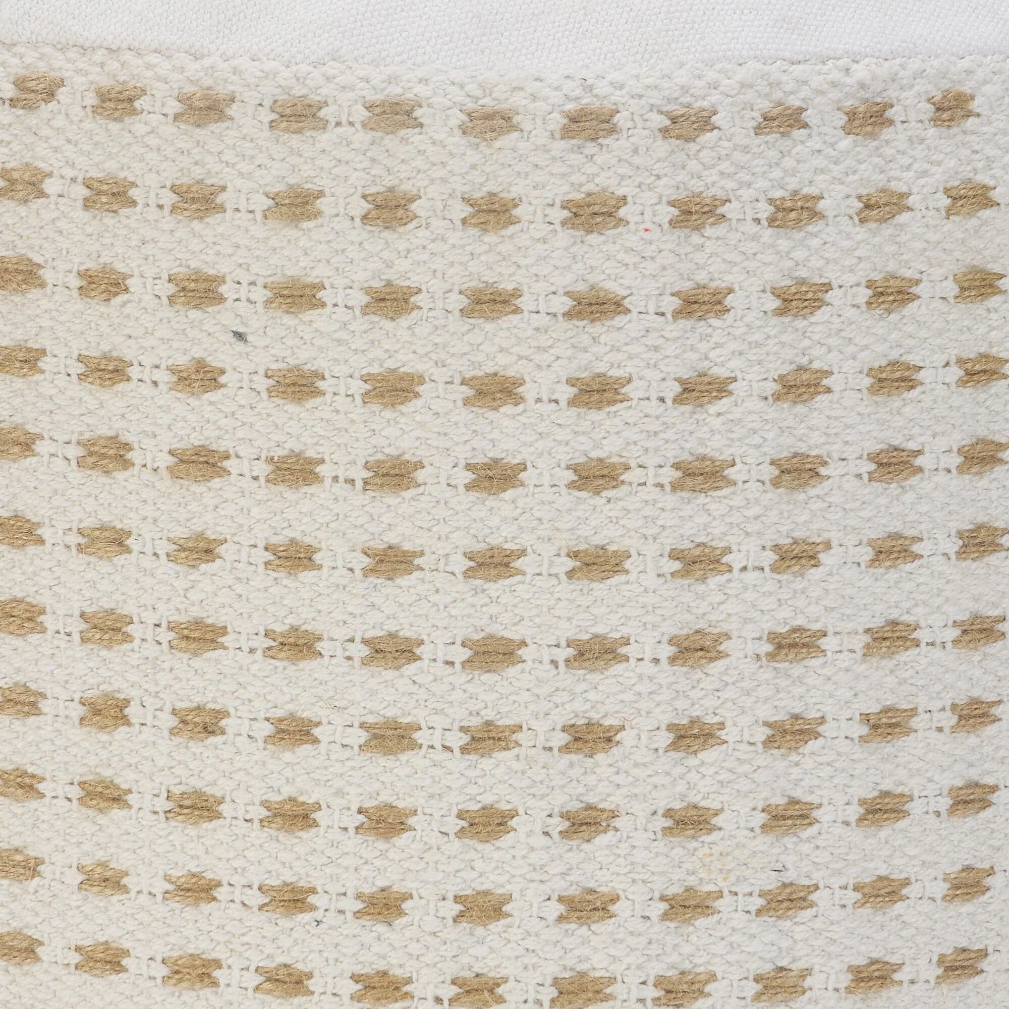 18 Tan and White Dashing Geometric Handcrafted Round Pouf Ottoman