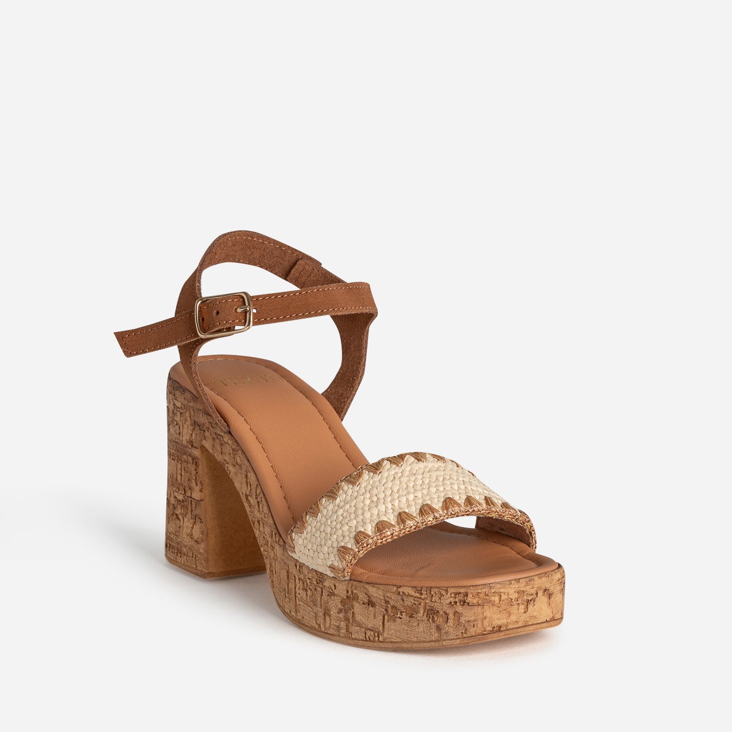 Sandale à talon TEXTO camel cuir velours
