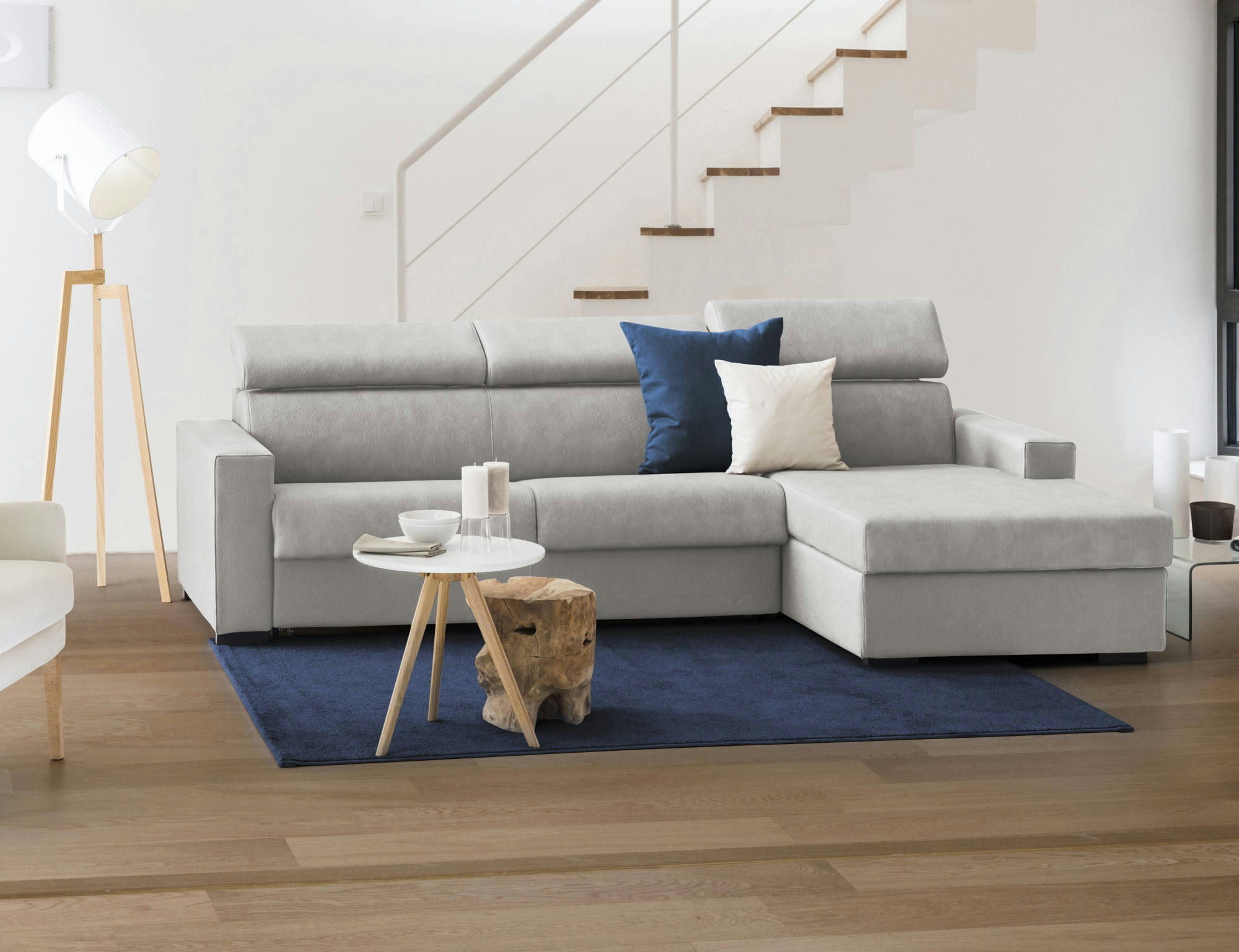 DIOANNO - Canapé d'angle fixe 3 places en tissu gris