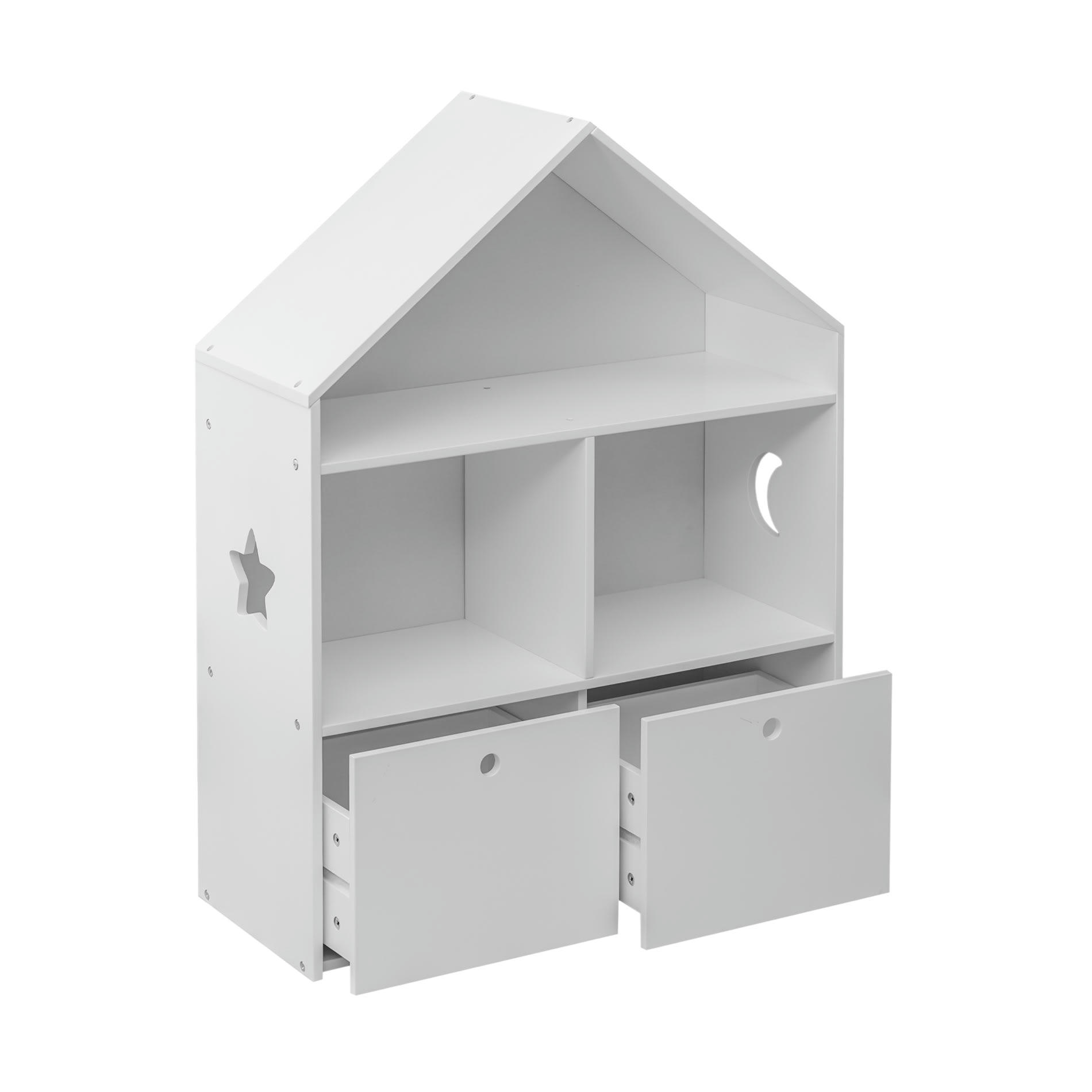 GIOIA - Bibliothèque basse avec 3 étagères et 2 tiroirs en MDF blanc