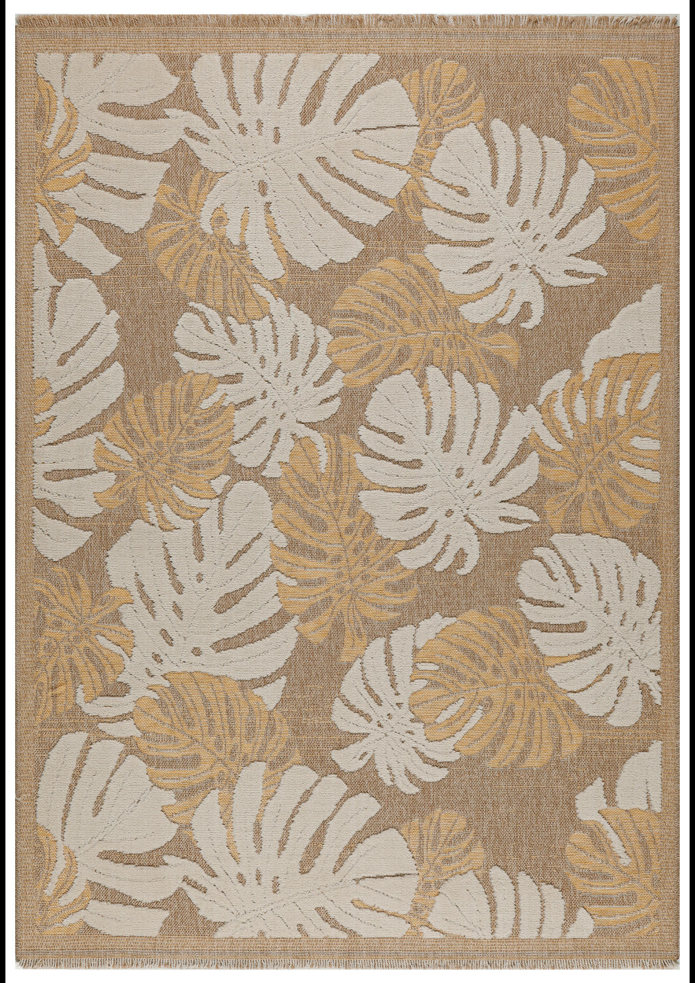 TULUM - Tapis intérieur et extérieur aspect jute feuille jaune - 200x290