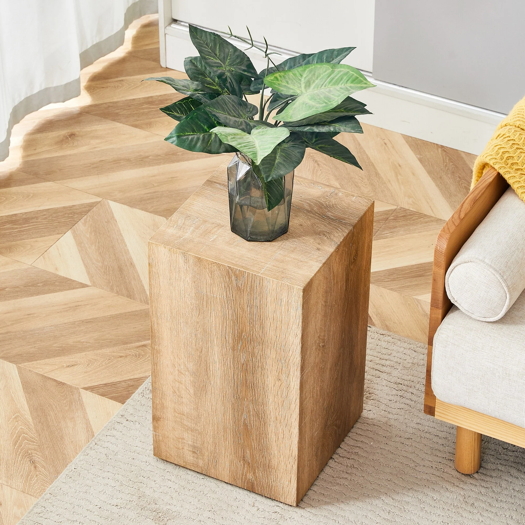 Modern MDF coffee table that showcases smooth, light wood color texture patterns. It is characterized by stylish design